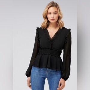 Ever New Black Ruffled V-Neck Top